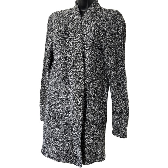 Zara Man Marled Knit Long Cardigan Sweater Black White Grey Size M - Picture 2 of 6